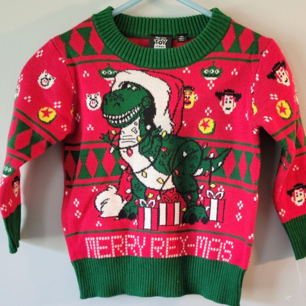 NWOT-Disney/Pixar-Toy Story-Infant-Christmas Sweater-Size 12 Months-Red & Green